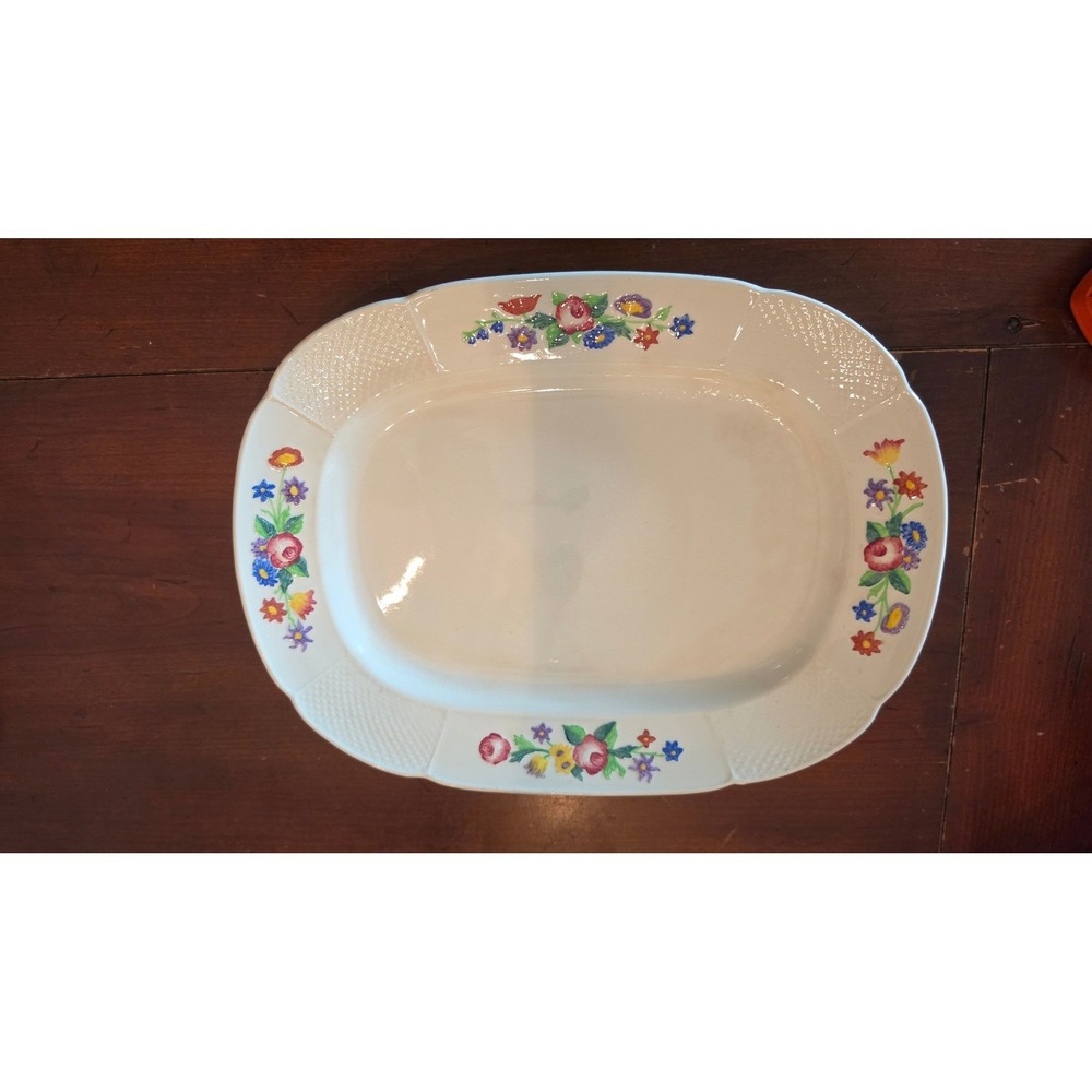 VTG Royal Cauldon England Floral Scalloped Oval Serving Platter cottagecore